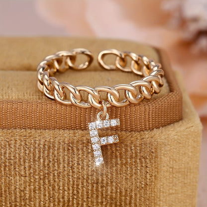Crystal Initial Curb Chain Ring