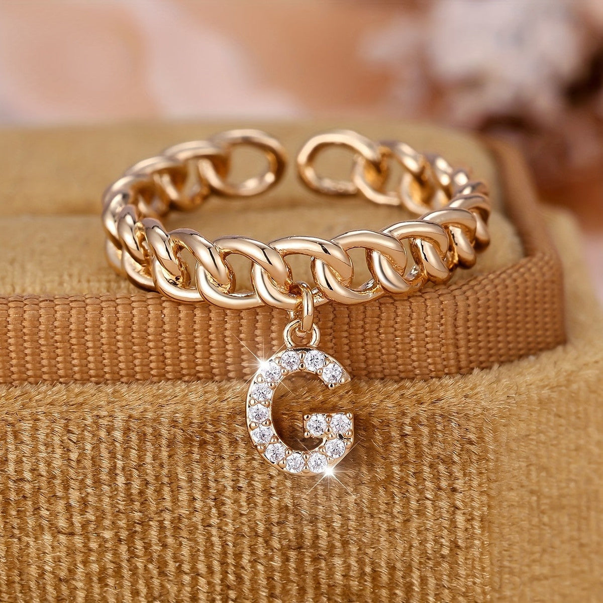 Crystal Initial Curb Chain Ring