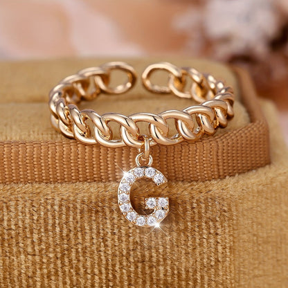 Crystal Initial Curb Chain Ring