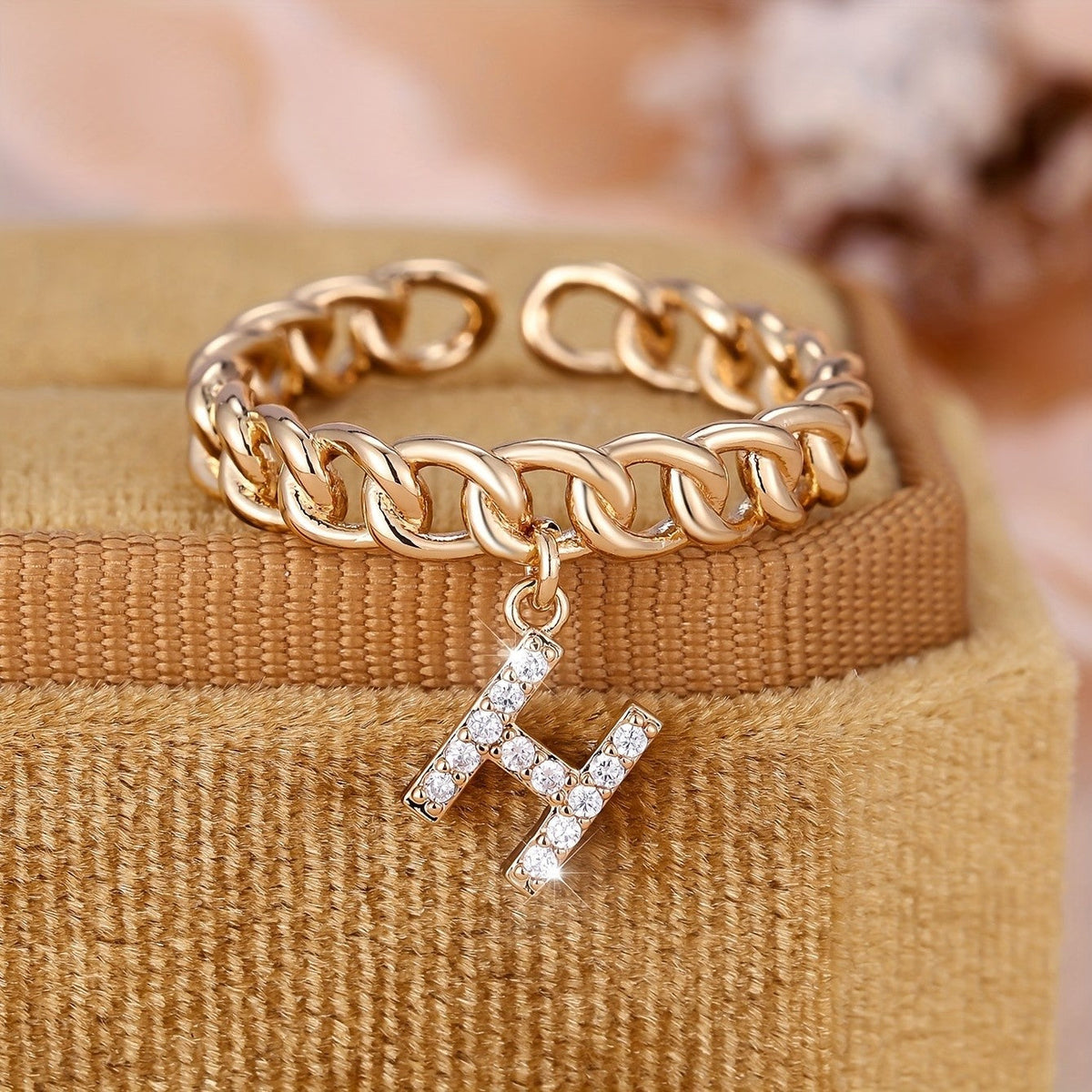 Crystal Initial Curb Chain Ring