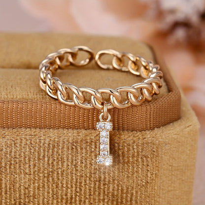 Crystal Initial Curb Chain Ring