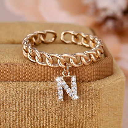 Crystal Initial Curb Chain Ring