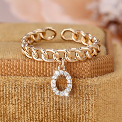 Crystal Initial Curb Chain Ring