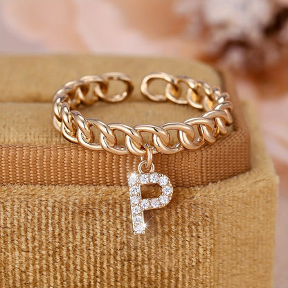 Crystal Initial Curb Chain Ring