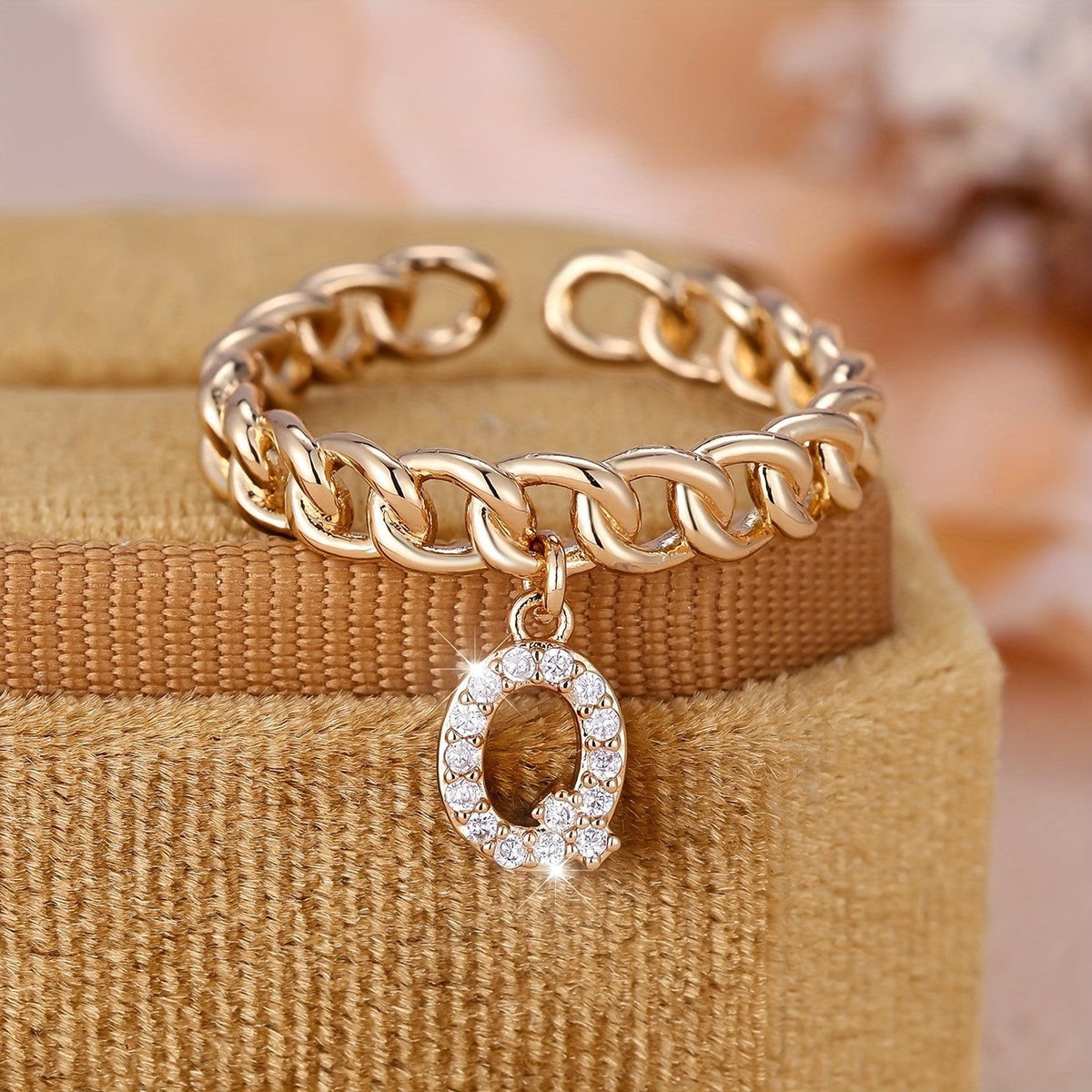 Crystal Initial Curb Chain Ring