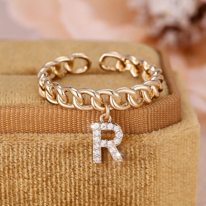 Crystal Initial Curb Chain Ring