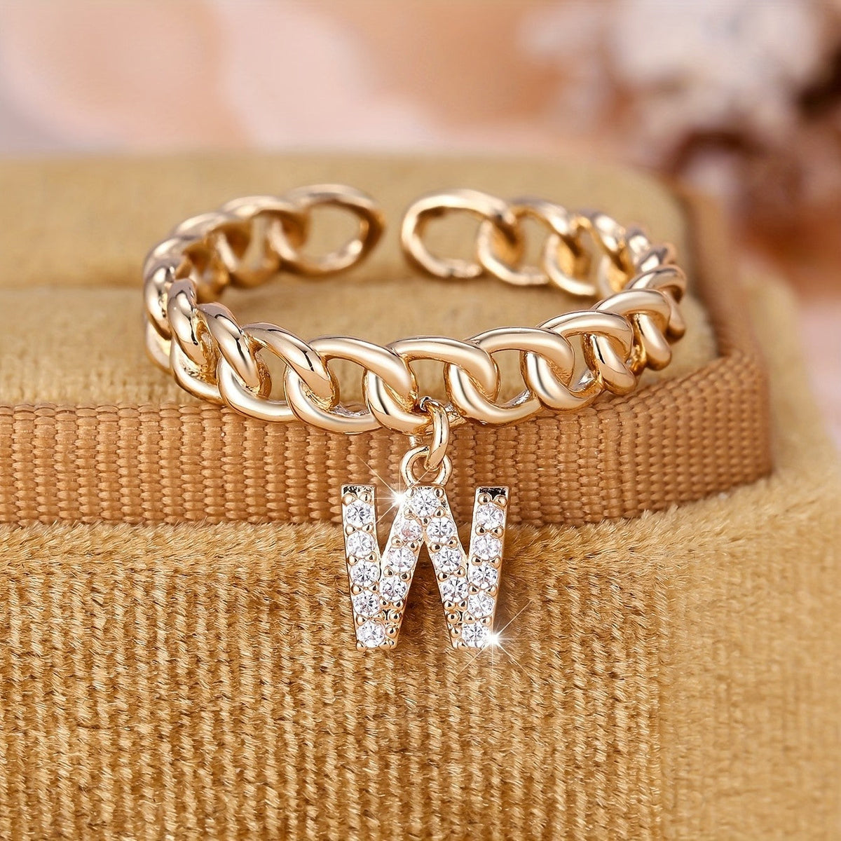 Crystal Initial Curb Chain Ring