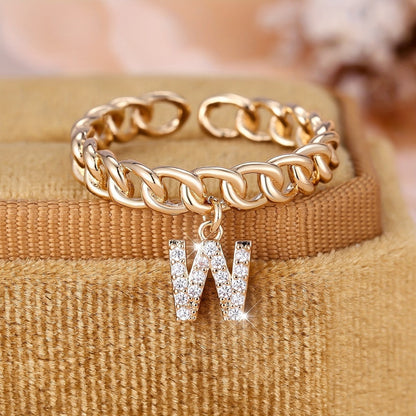 Crystal Initial Curb Chain Ring