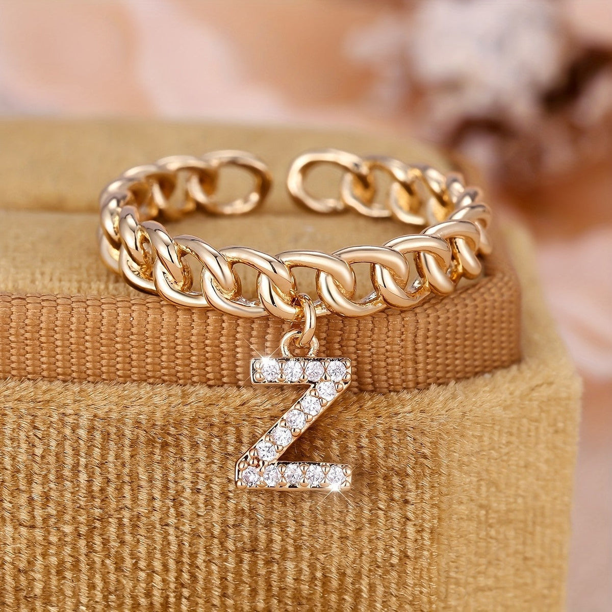 Crystal Initial Curb Chain Ring