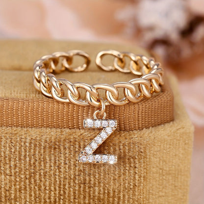 Crystal Initial Curb Chain Ring