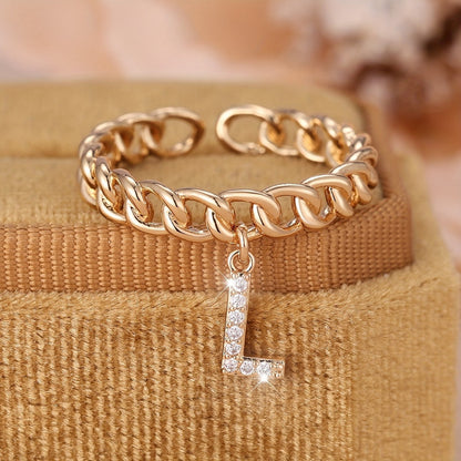 Crystal Initial Curb Chain Ring