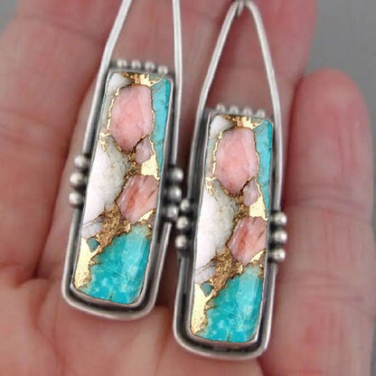 Pink & Turquoise Mosaic Drop Earrings