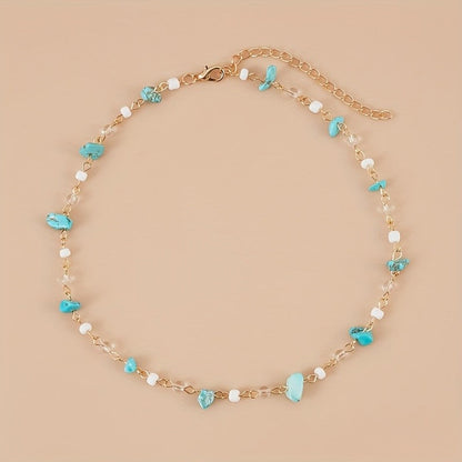 Turquoise & White Bead Link Necklace