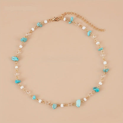 Turquoise & White Bead Link Necklace