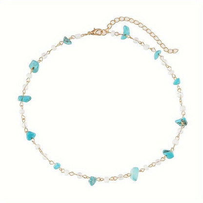 Turquoise & White Bead Link Necklace