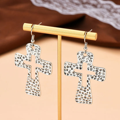 Textured Cross Drop Earrings