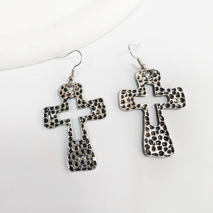 Textured Cross Drop Earrings