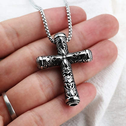 Black Scrollwork Cross Necklace