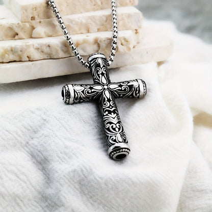 Black Scrollwork Cross Necklace