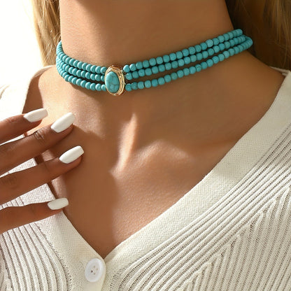 Turquoise Oval Beaded Choker Necklace