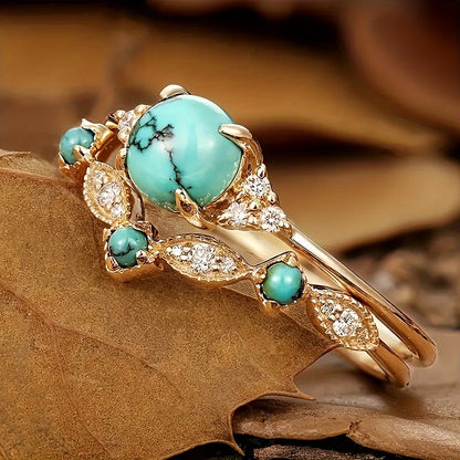 Turquoise & Crystal Ring Set