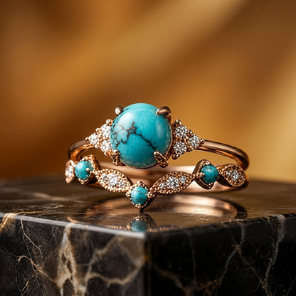 Turquoise & Crystal Ring Set