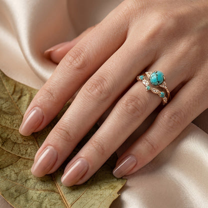 Turquoise & Crystal Ring Set