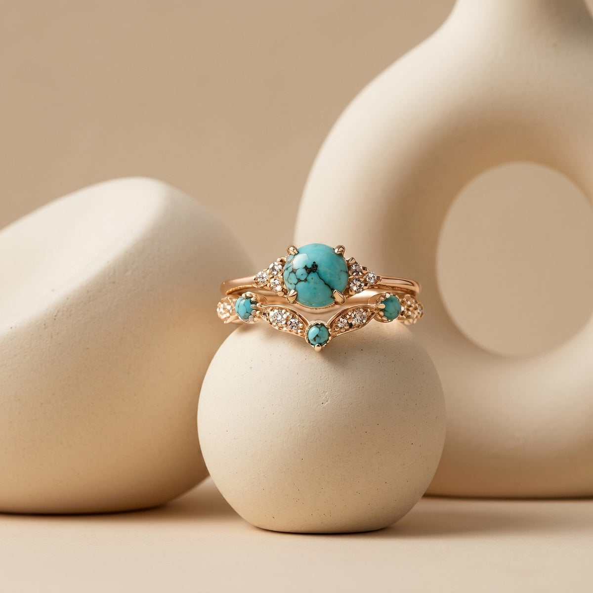 Turquoise & Crystal Ring Set