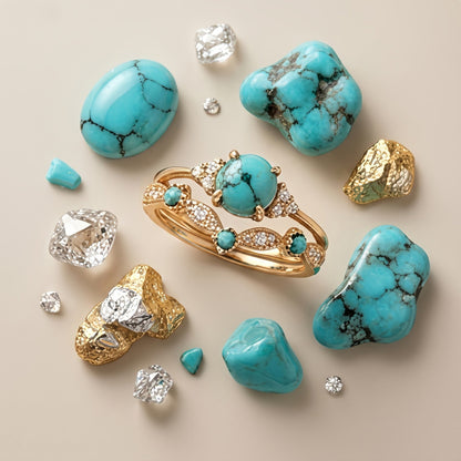 Turquoise & Crystal Ring Set