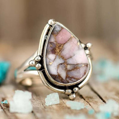 Pink Mosaic Teardrop Ring