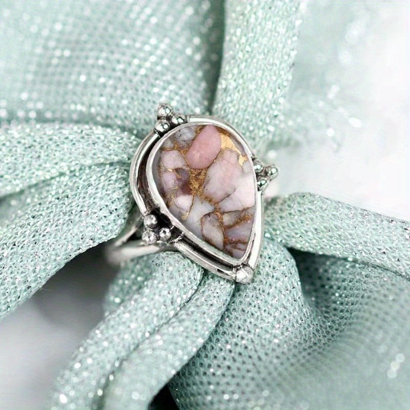 Pink Mosaic Teardrop Ring