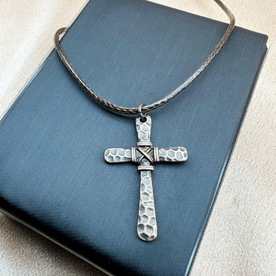 Hammered Wire Wrap Cross Necklace