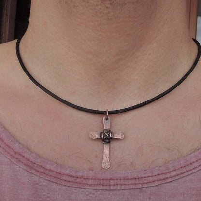 Hammered Wire Wrap Cross Necklace