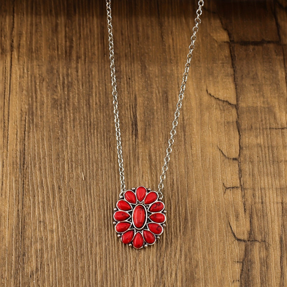 Red Floral Pendant Necklace