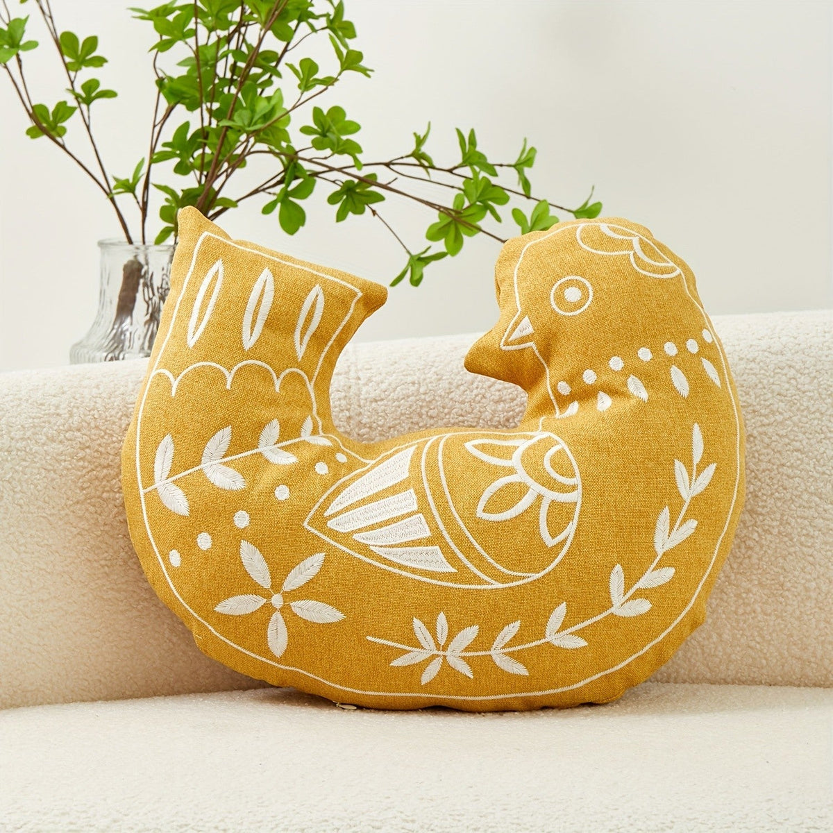 Teal Embroidered Bird Pillow