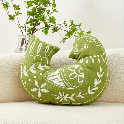 Teal Embroidered Bird Pillow