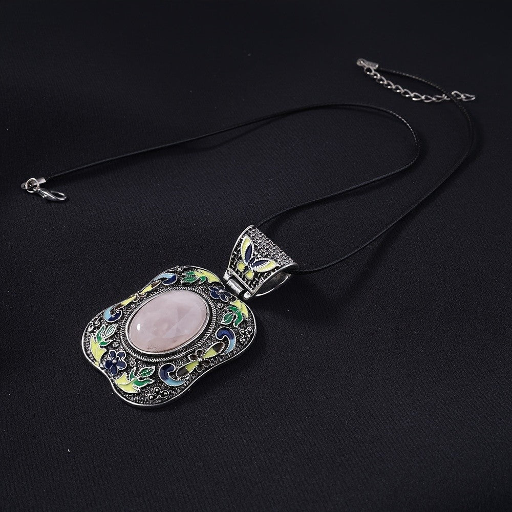 Enamel Butterfly Rose Quartz Pendant