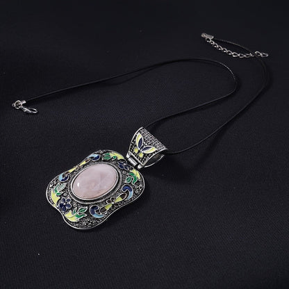 Enamel Butterfly Rose Quartz Pendant