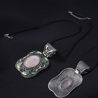 Enamel Butterfly Rose Quartz Pendant