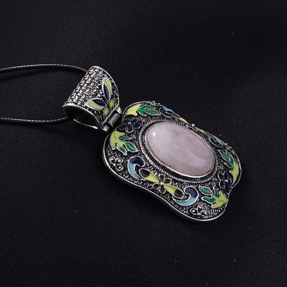 Enamel Butterfly Rose Quartz Pendant