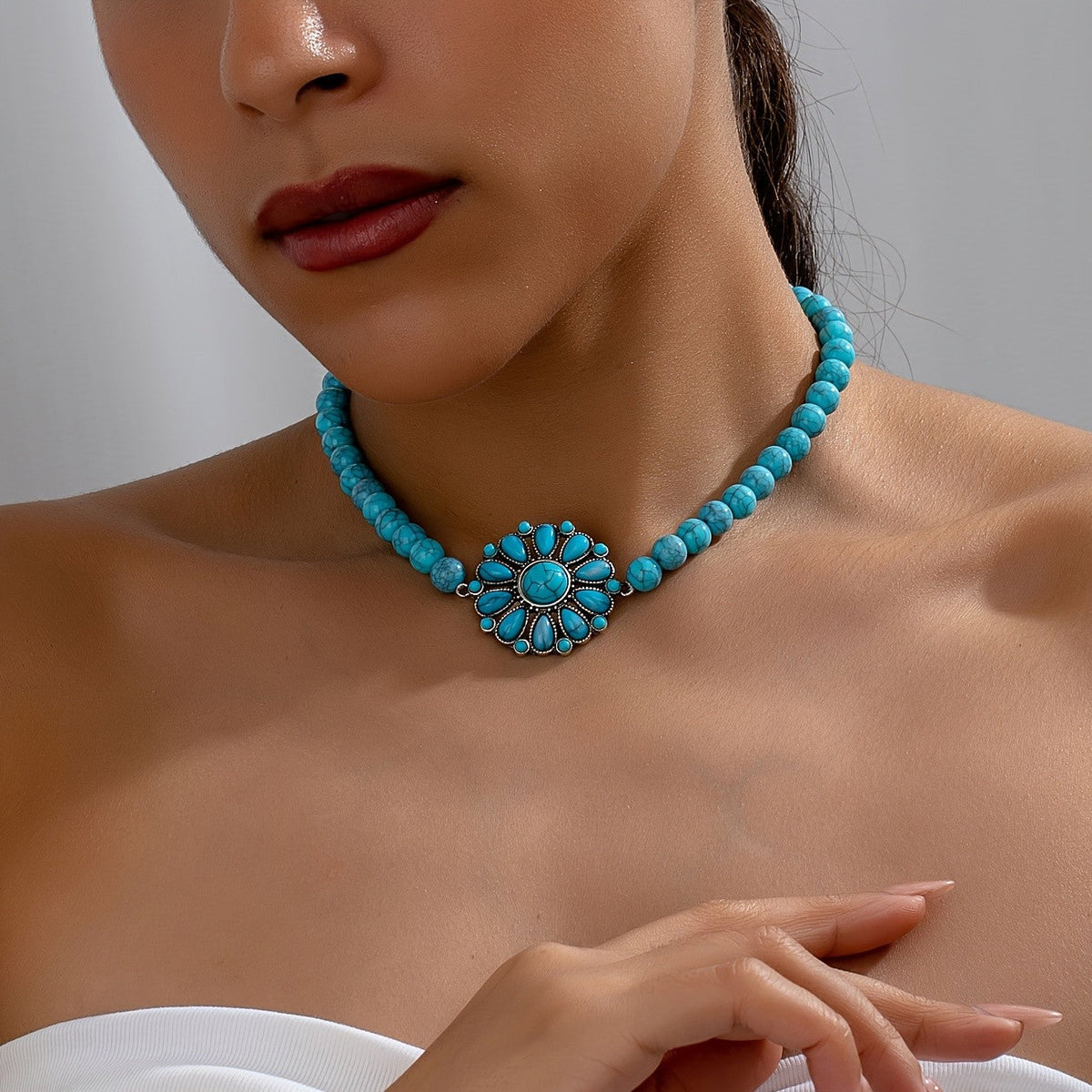 Turquoise Flower Medallion Necklace