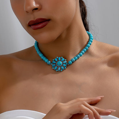 Turquoise Flower Medallion Necklace