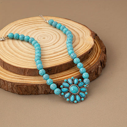 Turquoise Flower Medallion Necklace