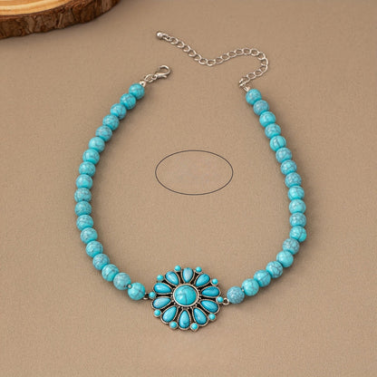 Turquoise Flower Medallion Necklace