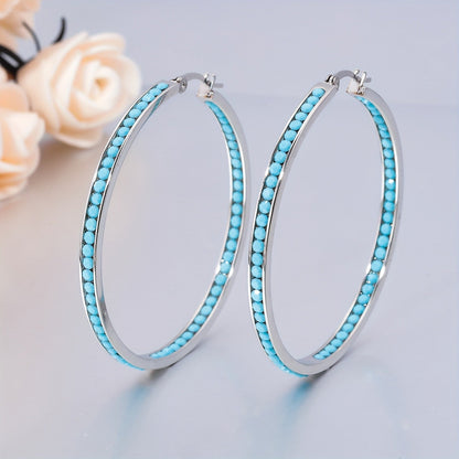 Turquoise Pave Hoop Earrings