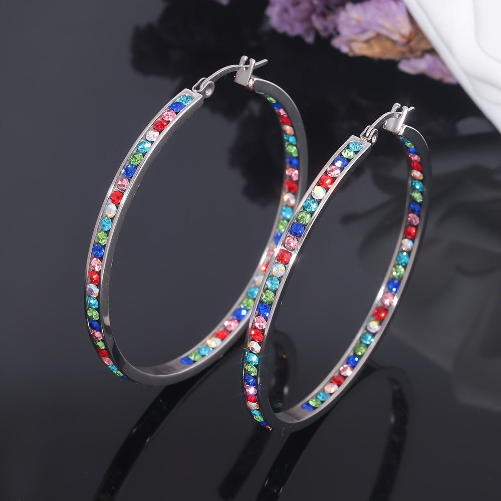 Turquoise Pave Hoop Earrings