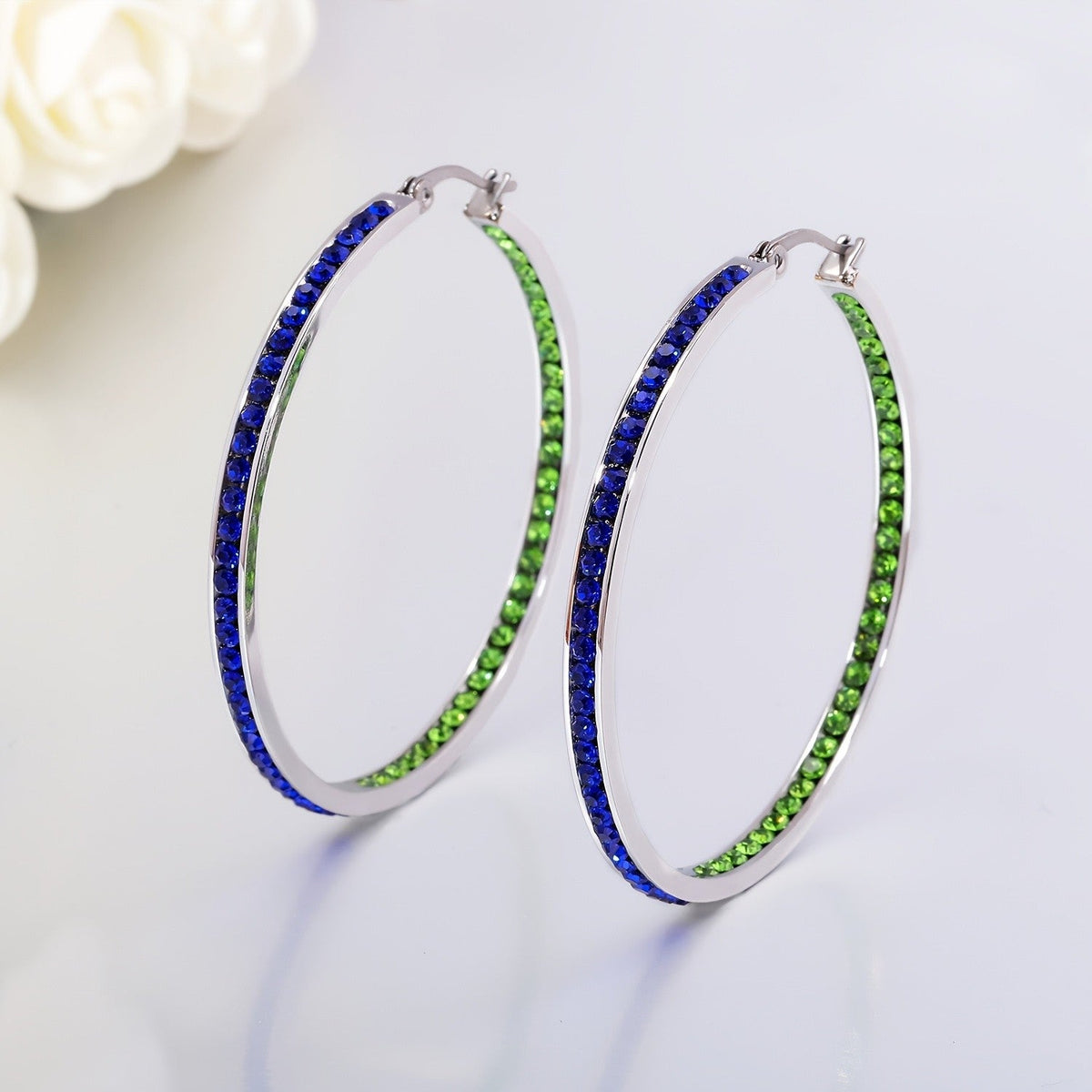 Turquoise Pave Hoop Earrings