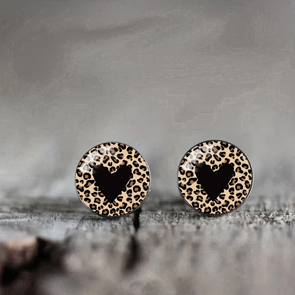 Leopard Print Round Heart Stud Earrings