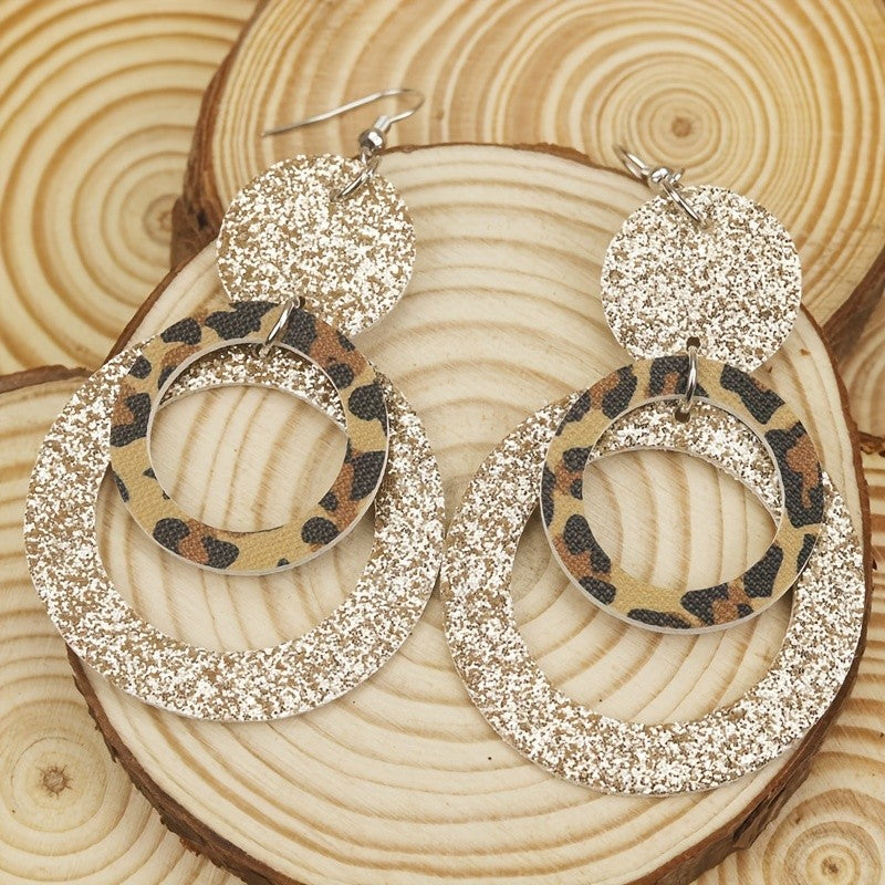 Leopard Glitter Disc Drop Earrings