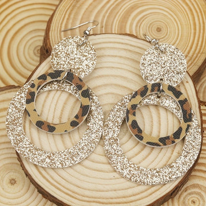 Leopard Glitter Disc Drop Earrings